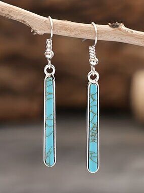 American West Turquoise Bohemian Earrings Straight-Line Minimalist Folk Art